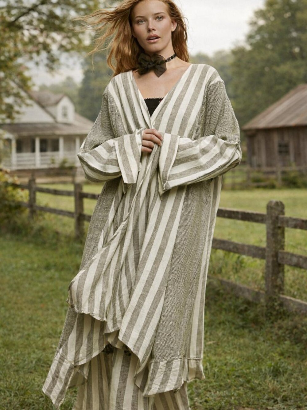 Pol Clothing Relaxed Fit Linen Stripe Kimono Duster